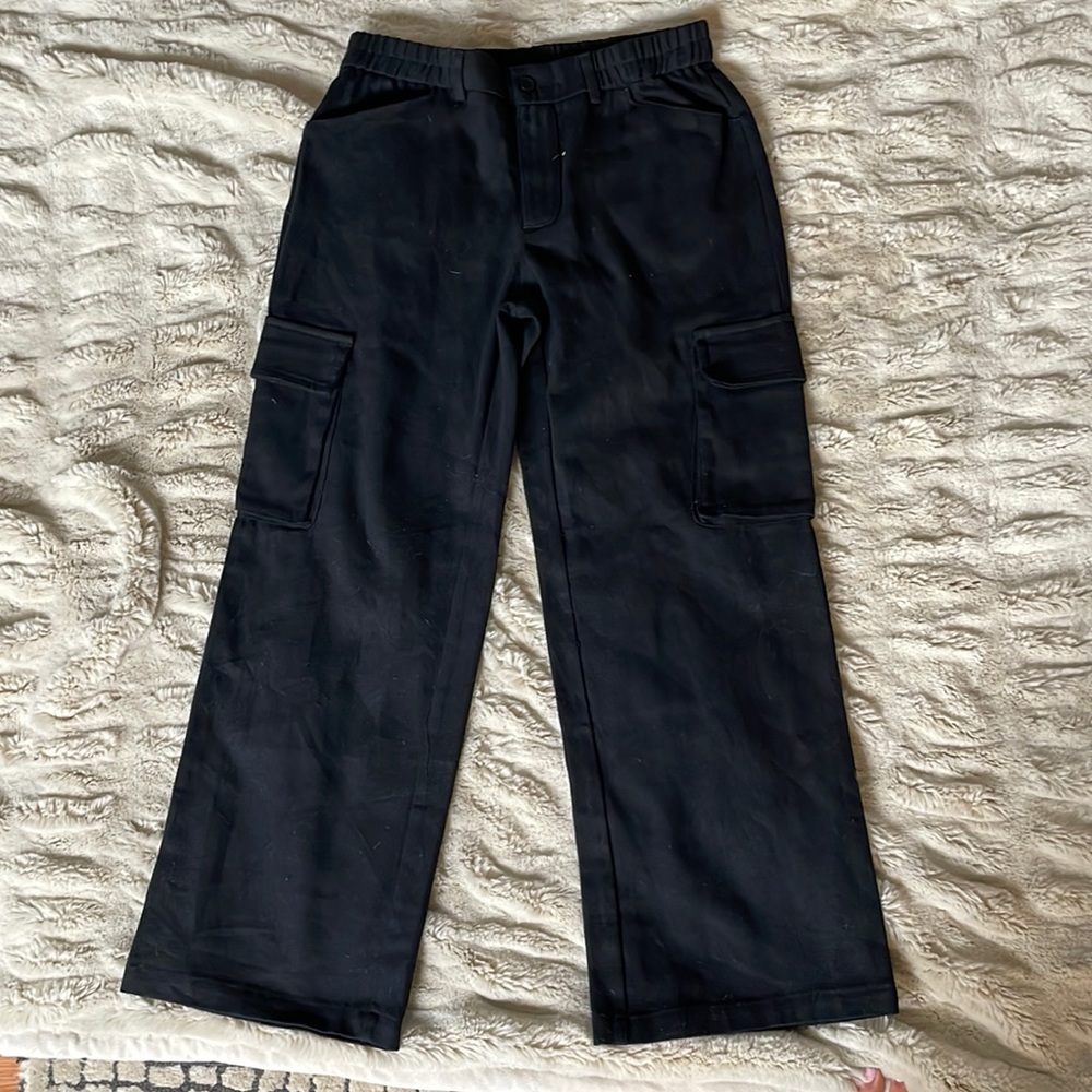 SHEIN PETITE Solid Flap Pocket Zipper Fly Pants